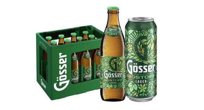 Gösser Biostoff steht in der 0,33 l-Mehrweg-Glasflasche sowie in der 0,5 l-Dose zur Verfügung.