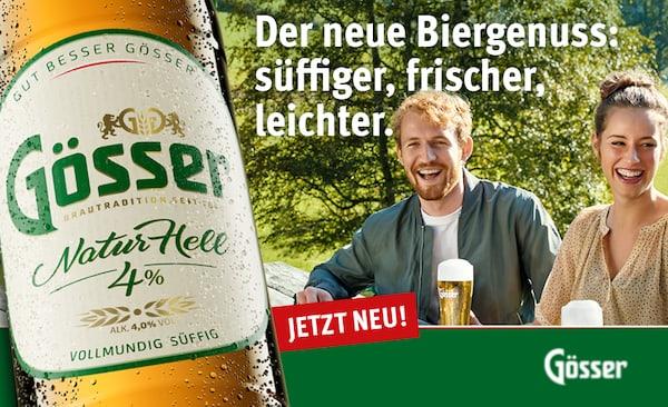 Gösser NaturHell: süffiger, frischer, leichter.